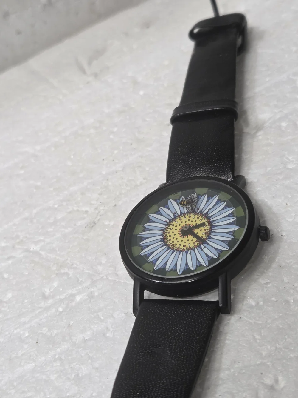 Sunflower Bee Dial Black Strap Watch